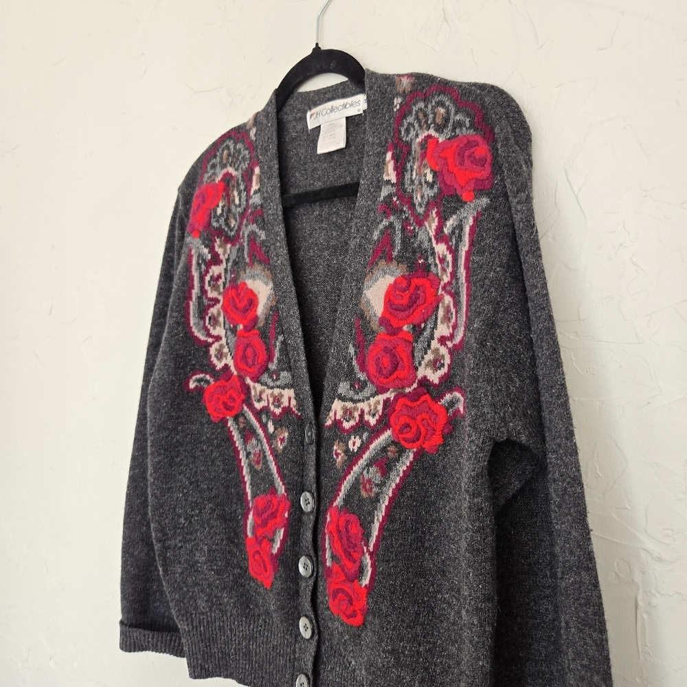 Vintage Wool Embroidered Rose Sweater - Picture 3 of 7